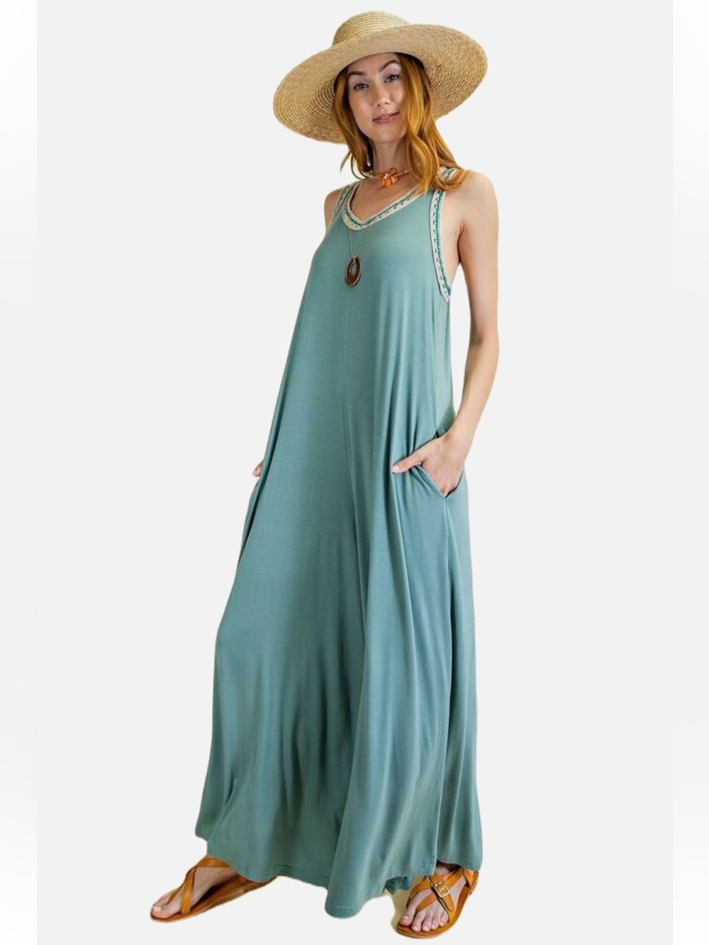 New: Easel “Big Love” Turkish Blue Crochet Lace Wide Leg Jumper Jumpsuit• Large